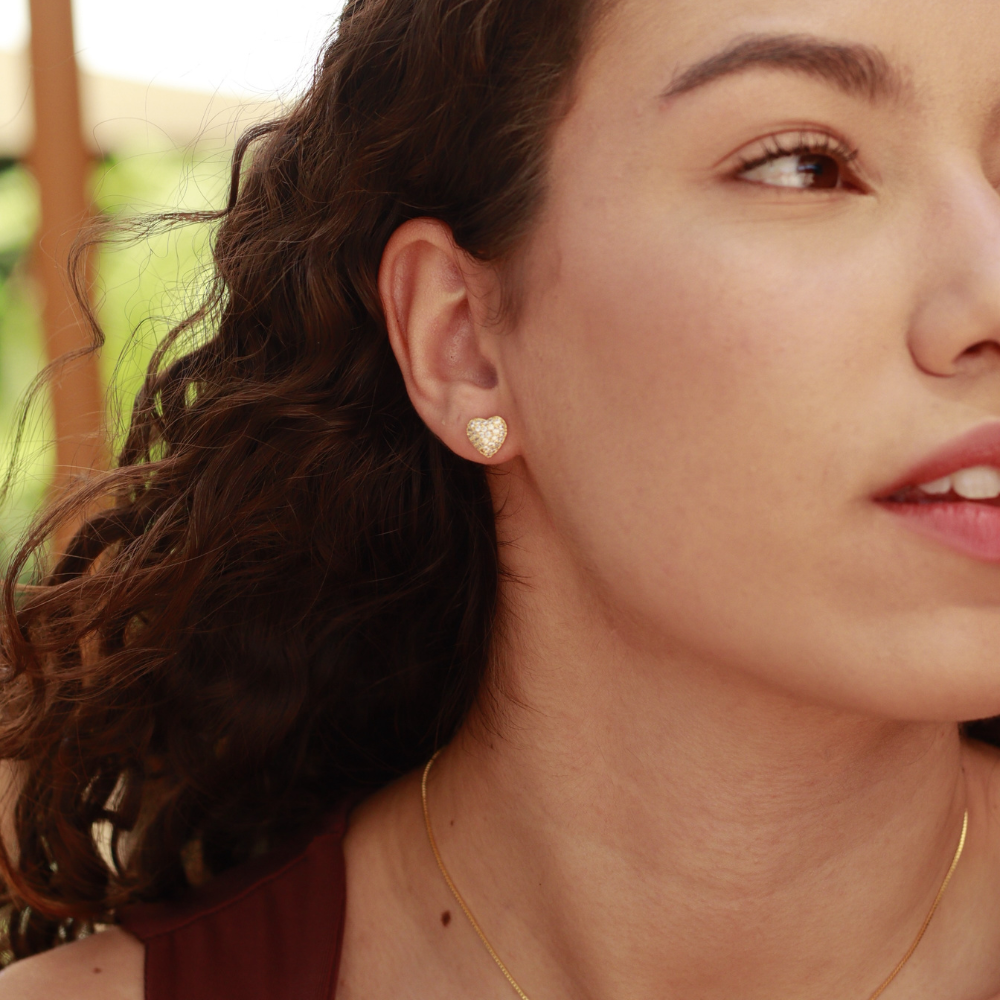 Brinco Coração Encanto Cravejado - Dourado