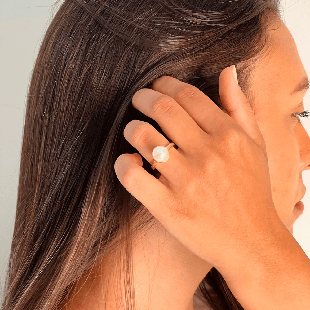 Anel Pérola 10mm - Dourado