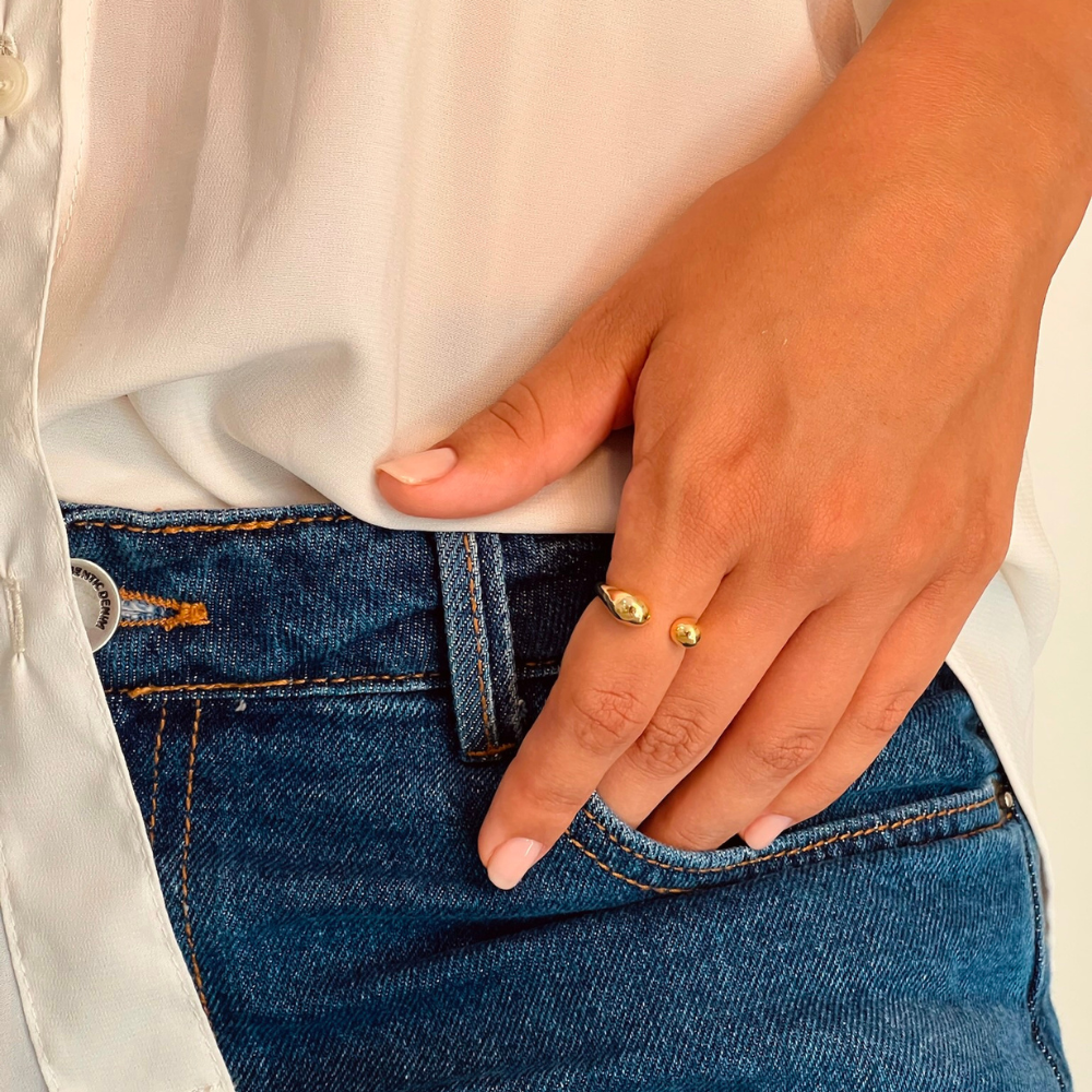 Anel Gota Aberto Ajustável - Dourado