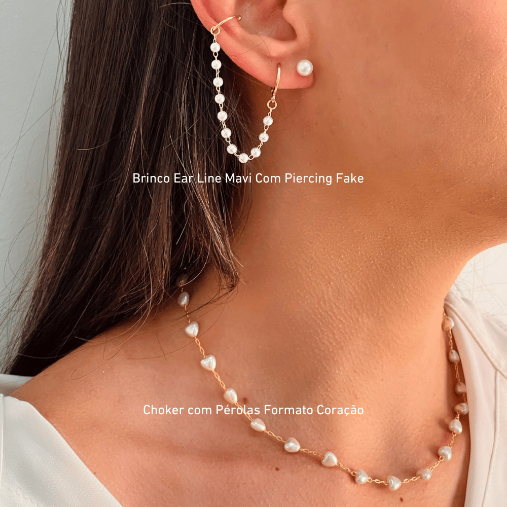 Brinco Ear Line Mavi Com Piercing Fake - Dourado