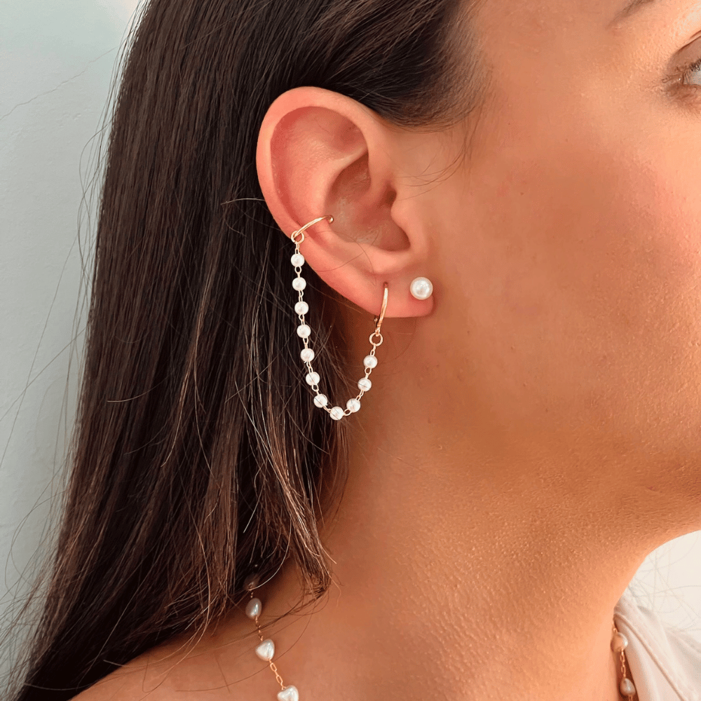 Brinco Ear Line Mavi Com Piercing Fake - Dourado