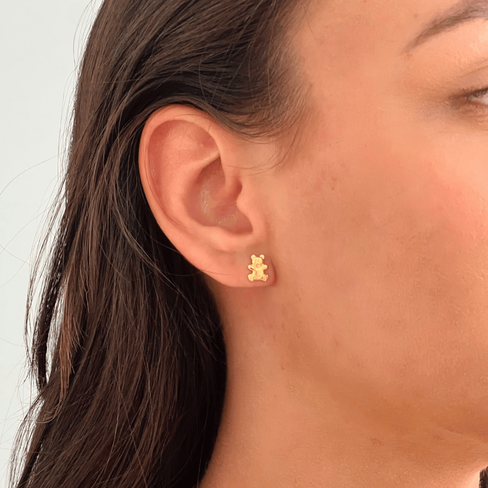 Brinco Infantil Urso 9mm - Dourado