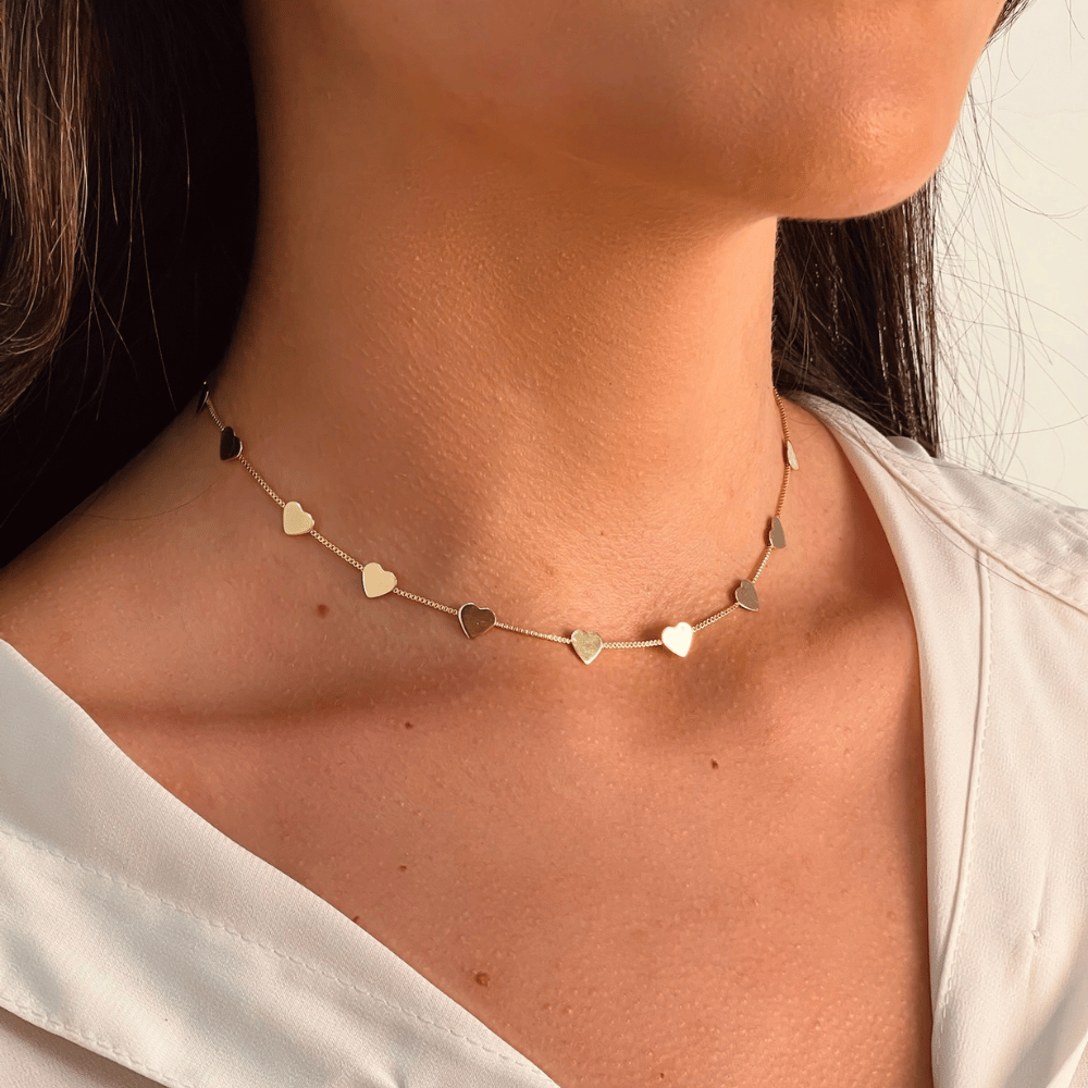 Choker Corações Lisos - Dourado