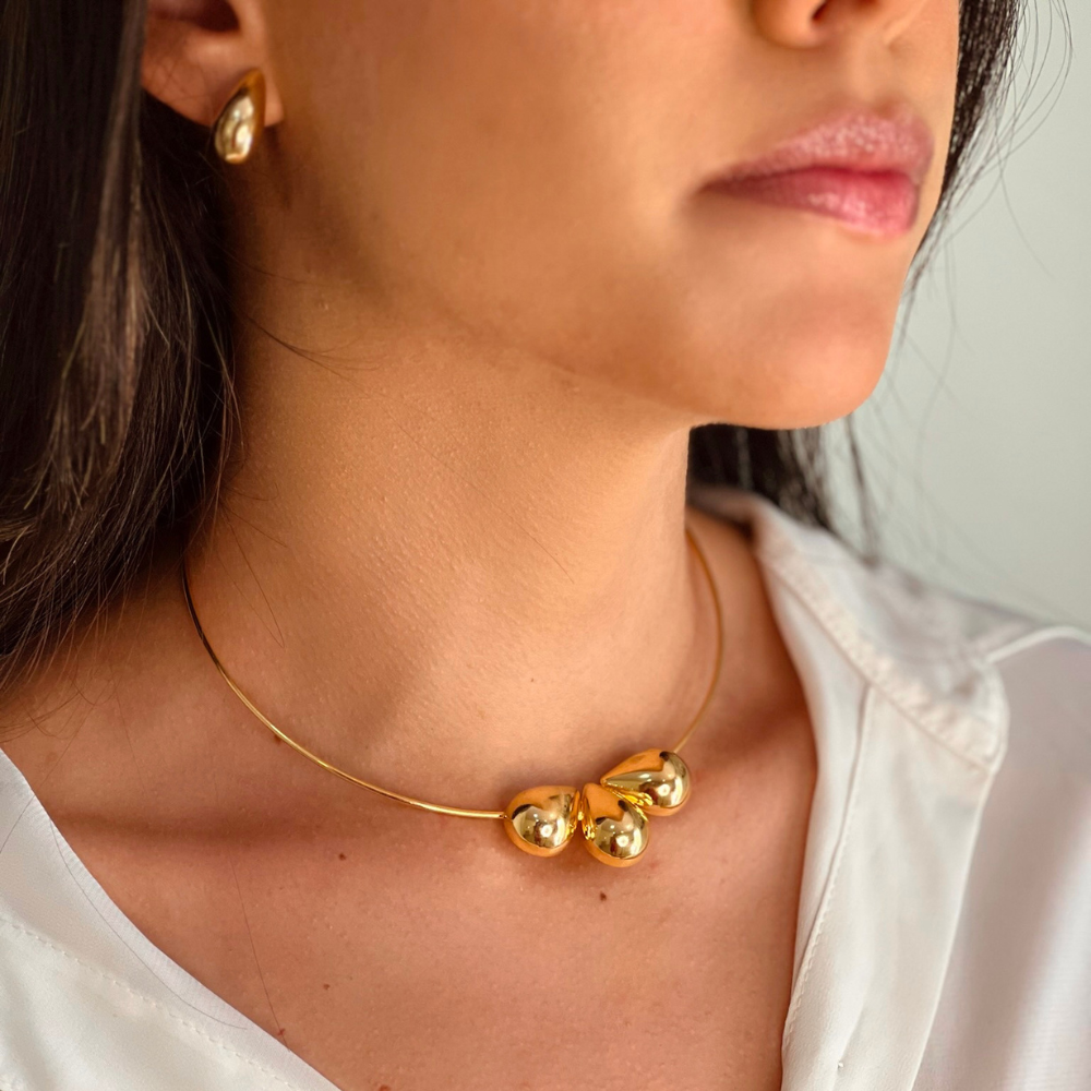 Choker Três Gotas Rigida - Dourado