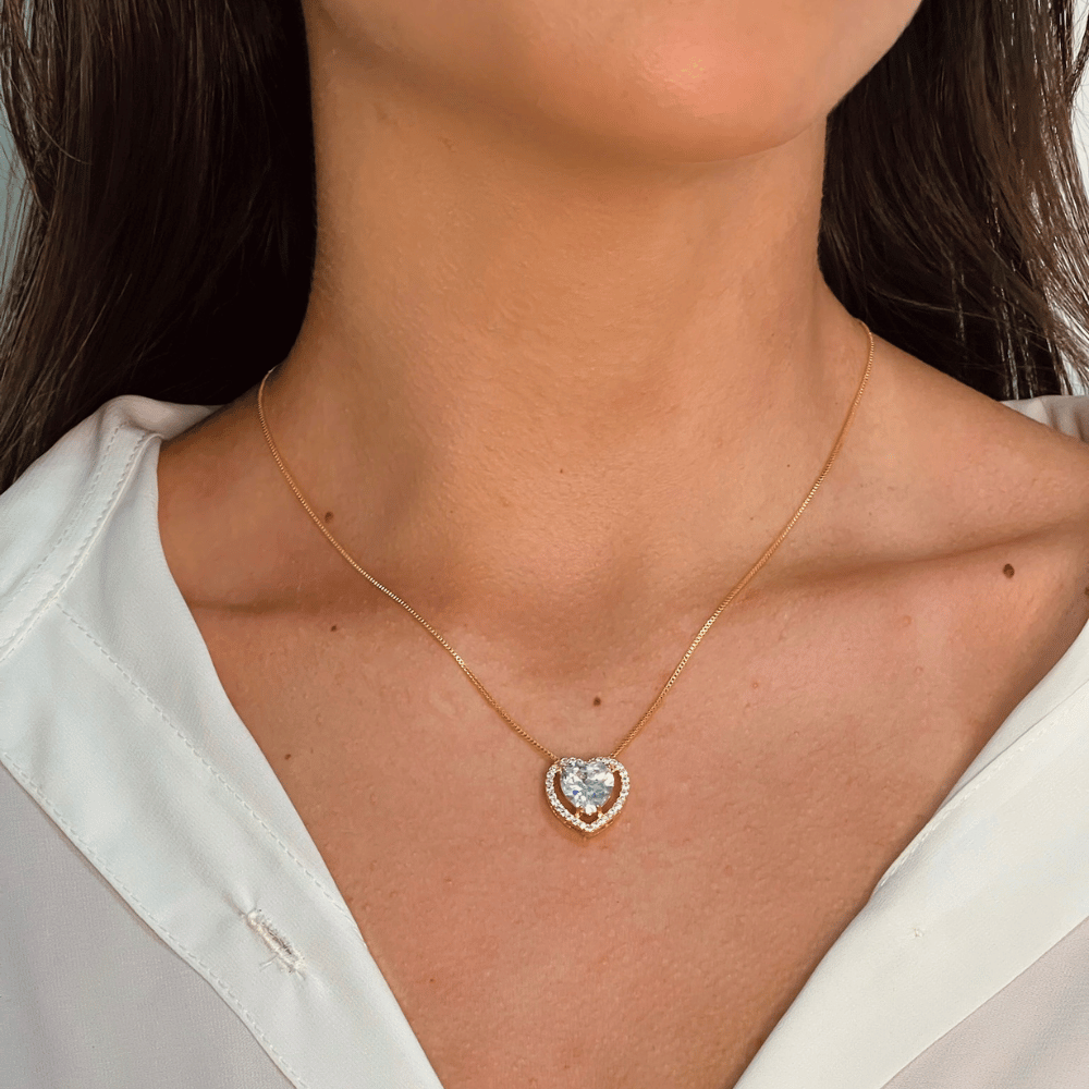 Colar Coração Zircônia 15mm Micro Cravejado - Dourado