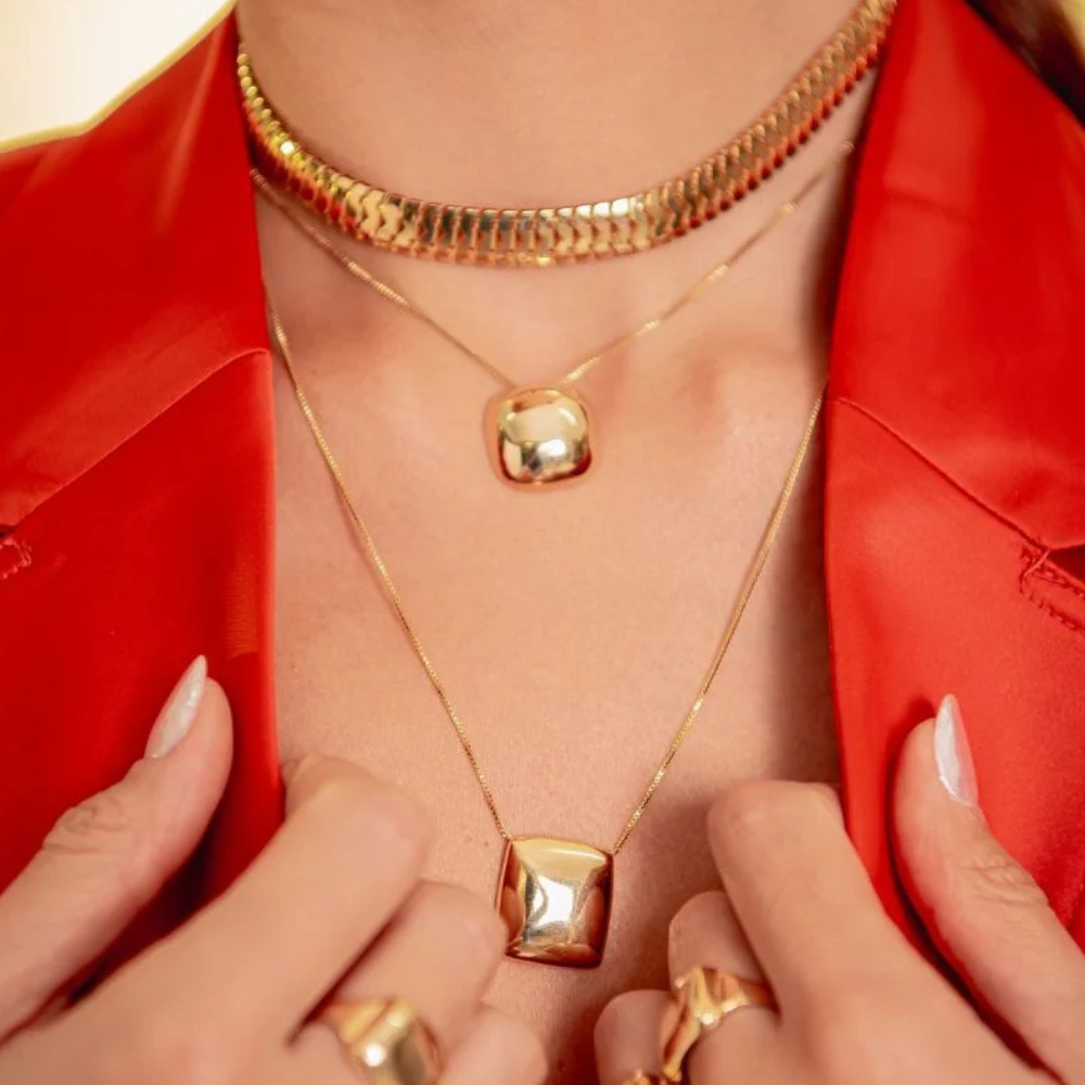 Colar Volume Quadrado - Dourado