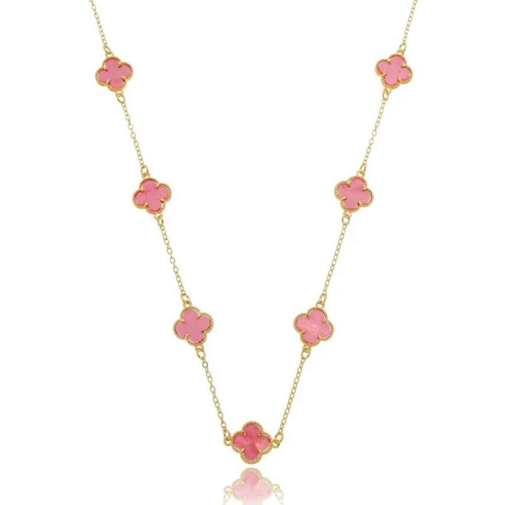 Colar Longo Trevo Pink 10mm - Dourado