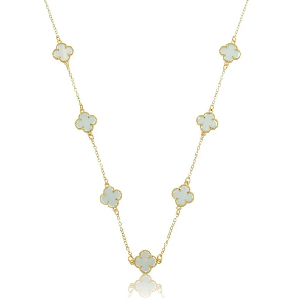Colar Longo Trevo Turquesa 10mm - Dourado