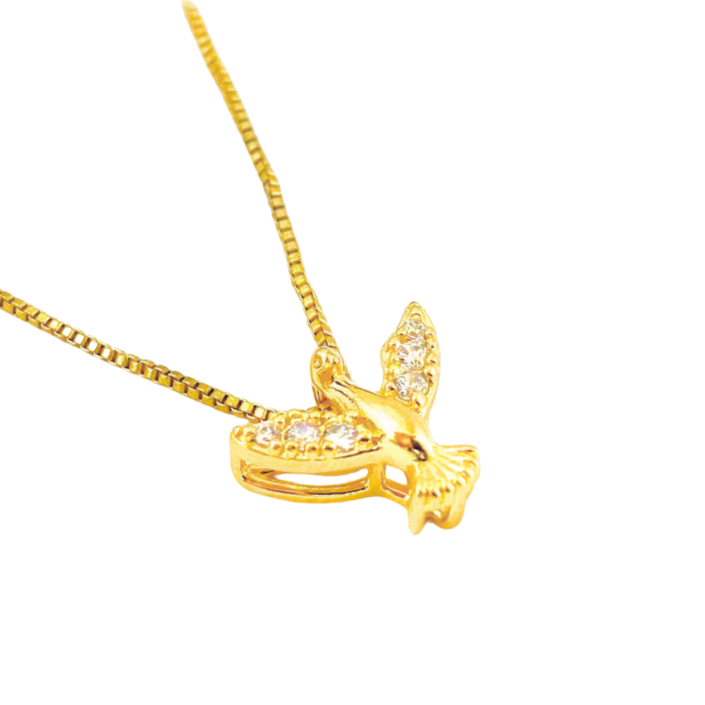 Colar Pingente Espirito Santo Cravejado - Dourado