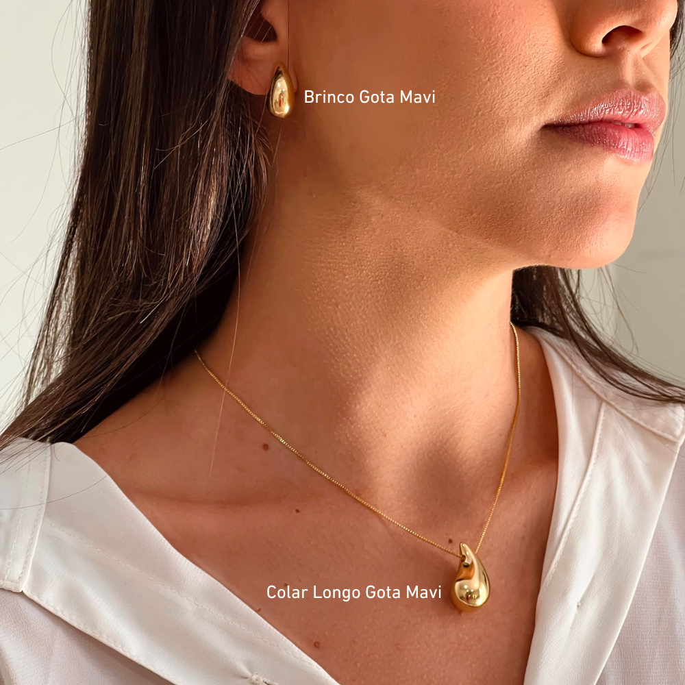 Colar Longo Gota Mavi - Dourado