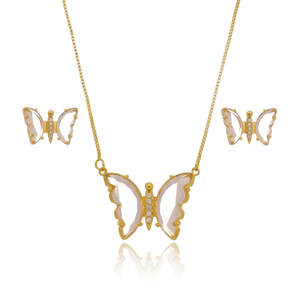 Conjunto Rosa Butterfly - Dourado