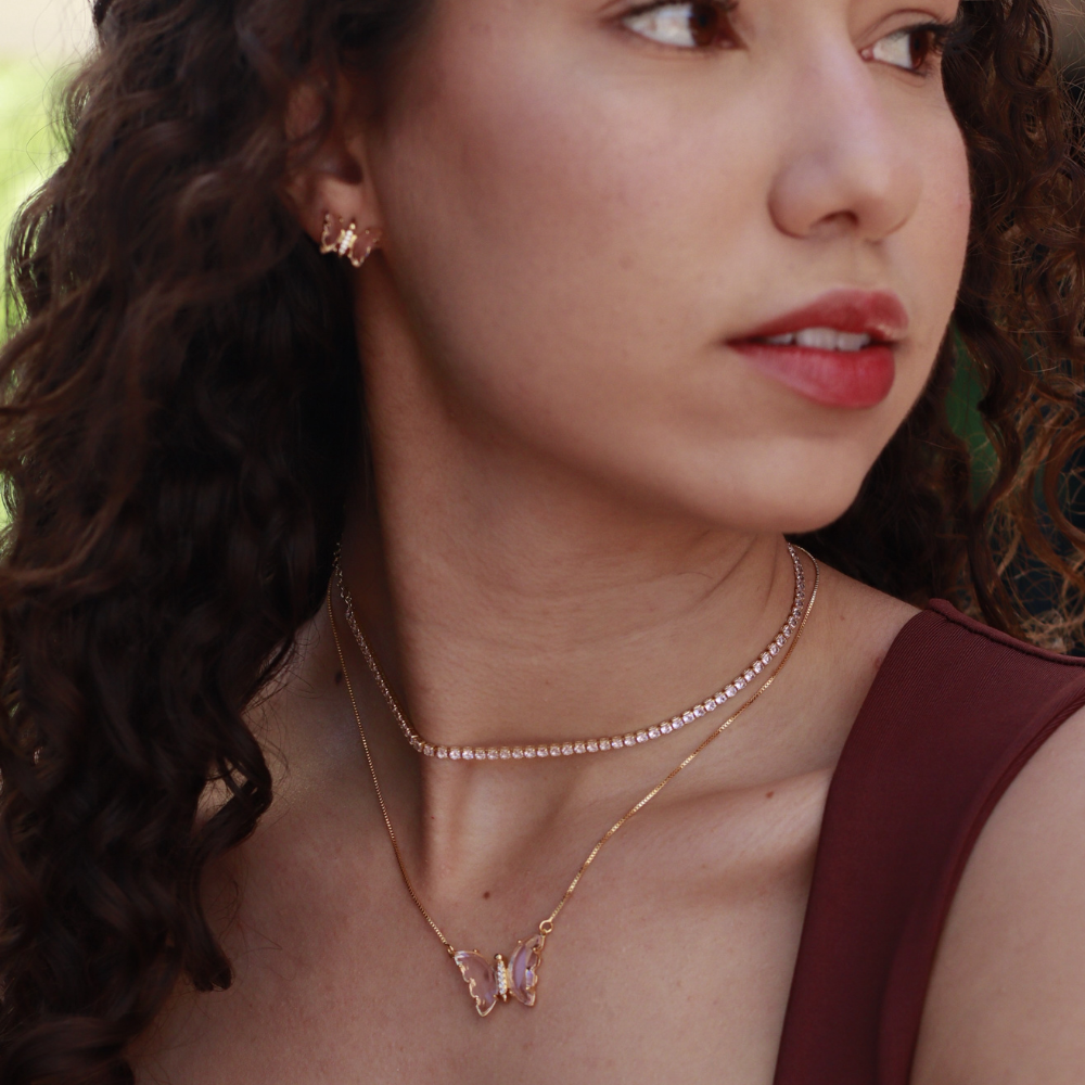 Conjunto Rosa Butterfly - Dourado