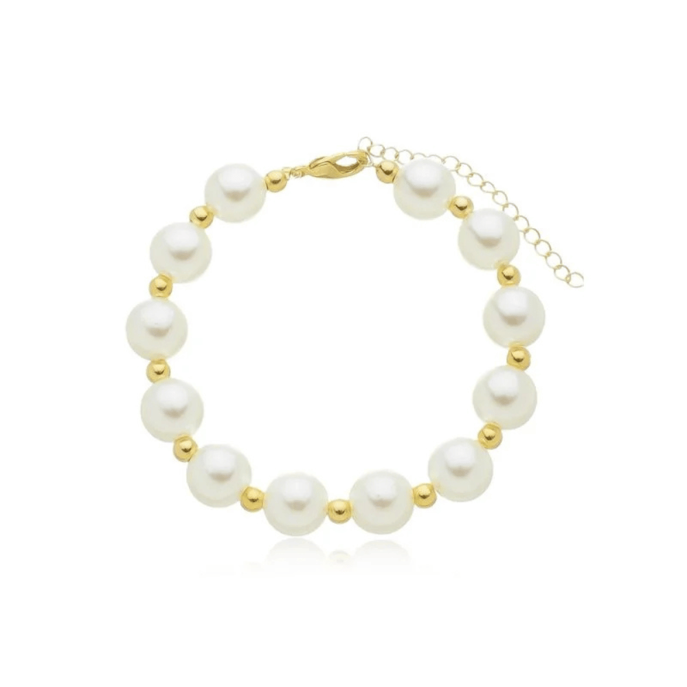 Pulseira Pérola 8mm e Esferas- Dourado