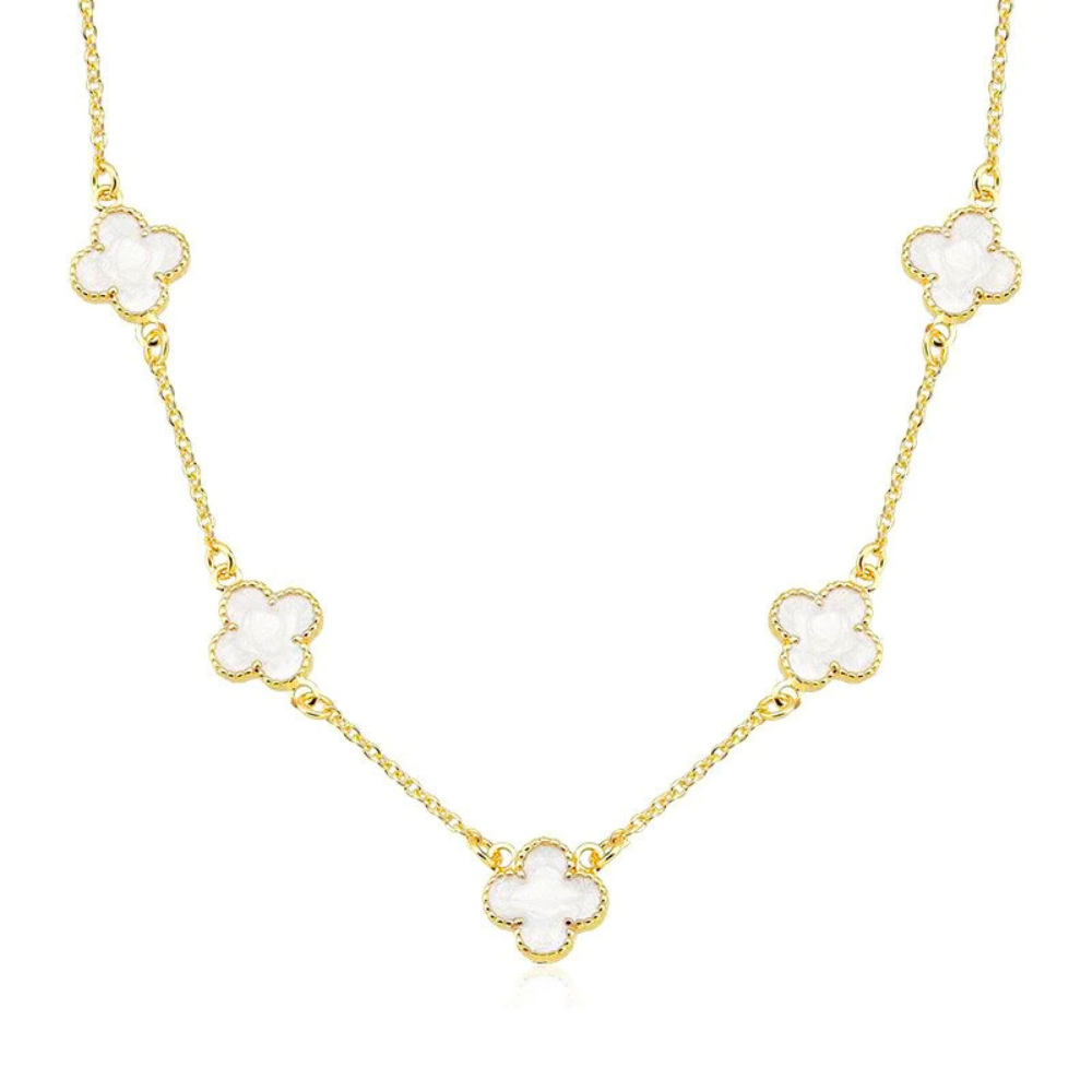 Choker Elos Cadeado Trevo 12mm Madre Pérola - Dourado