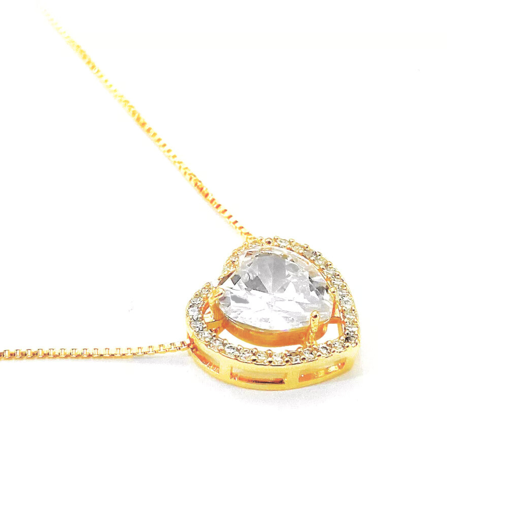 Colar Coração Zircônia 15mm Micro Cravejado - Dourado