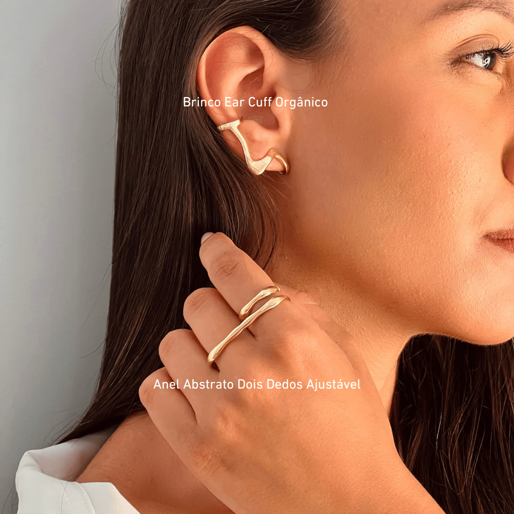 Anel Abestrato Dois Dedos Ajustável - Dourado