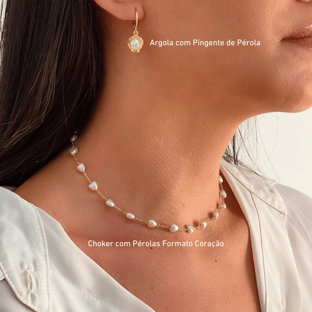 Brinco de Argolinha com Pingente de Pérola 10mm - Dourado