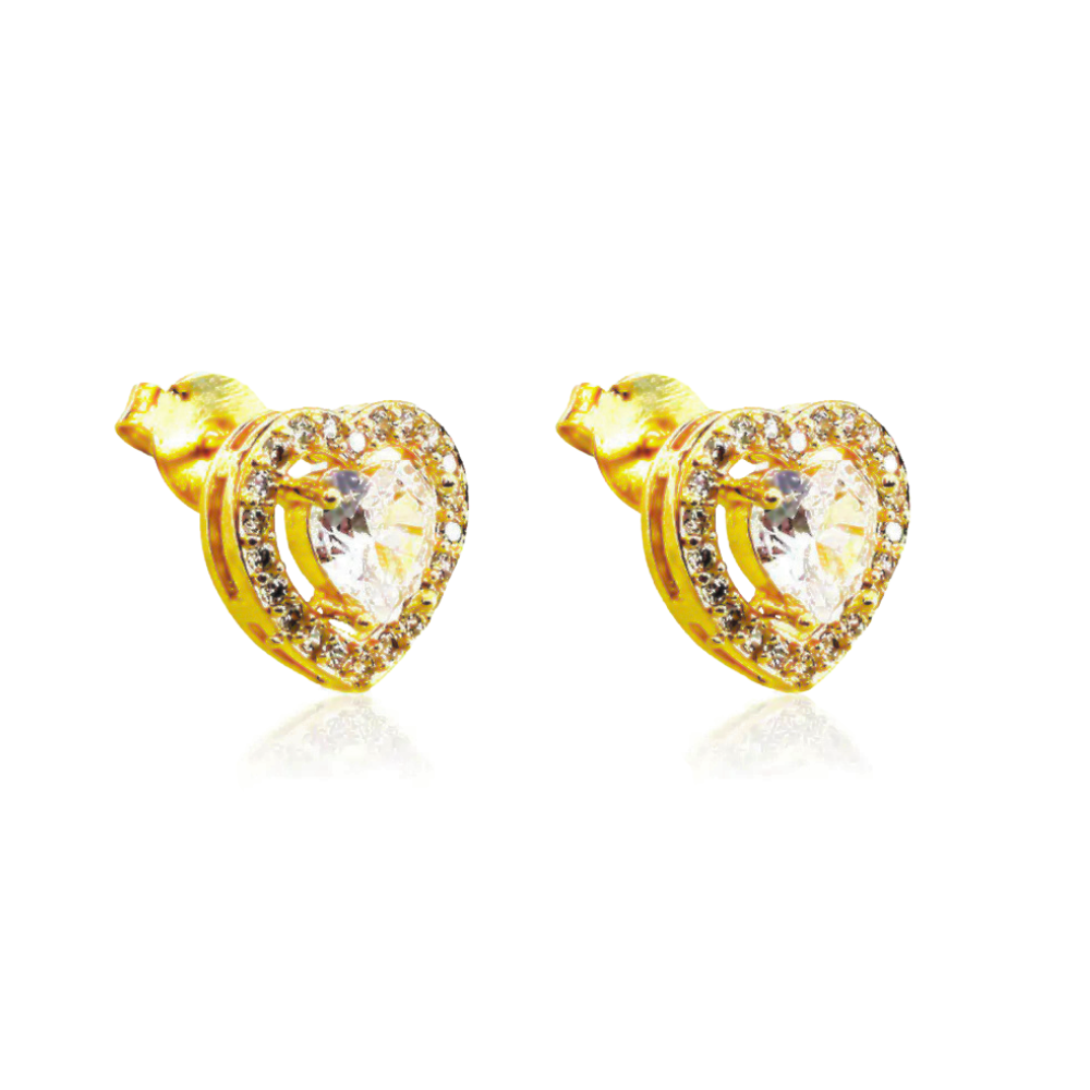 Brinco Coração 10mm Micro Cravejado em Zircônias Cristal - Dourado