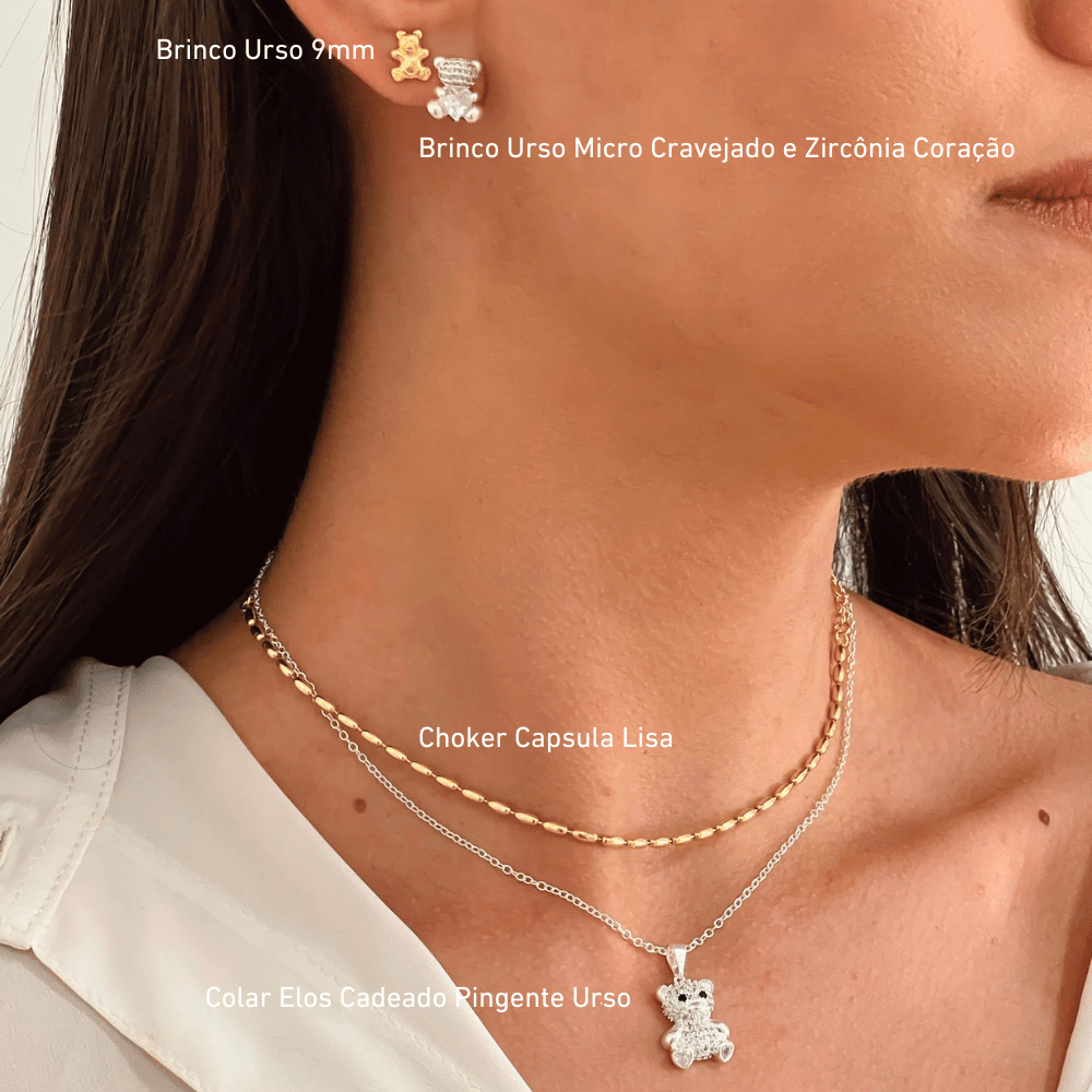 Brinco Infantil Urso 9mm - Dourado