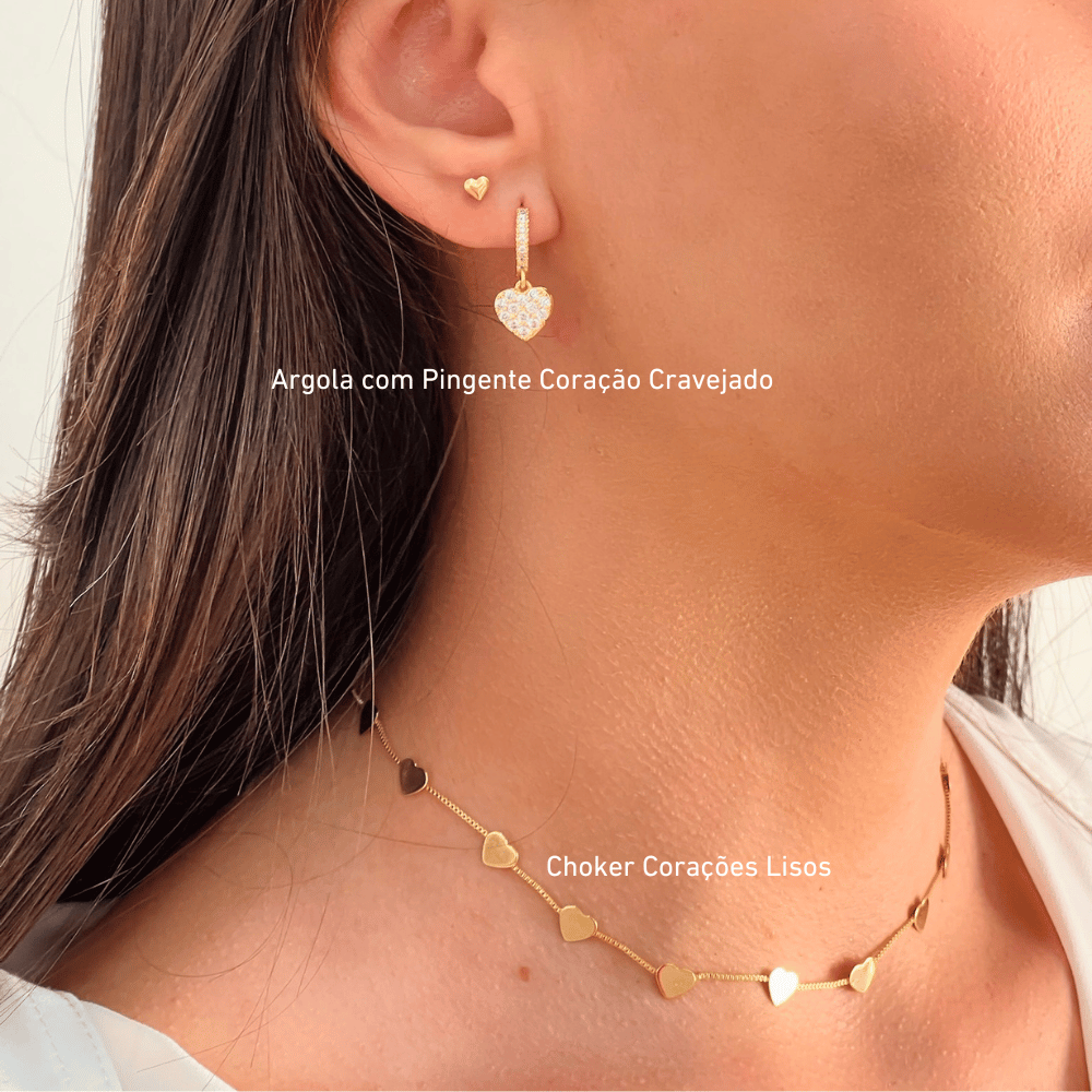 Choker Corações Lisos - Dourado
