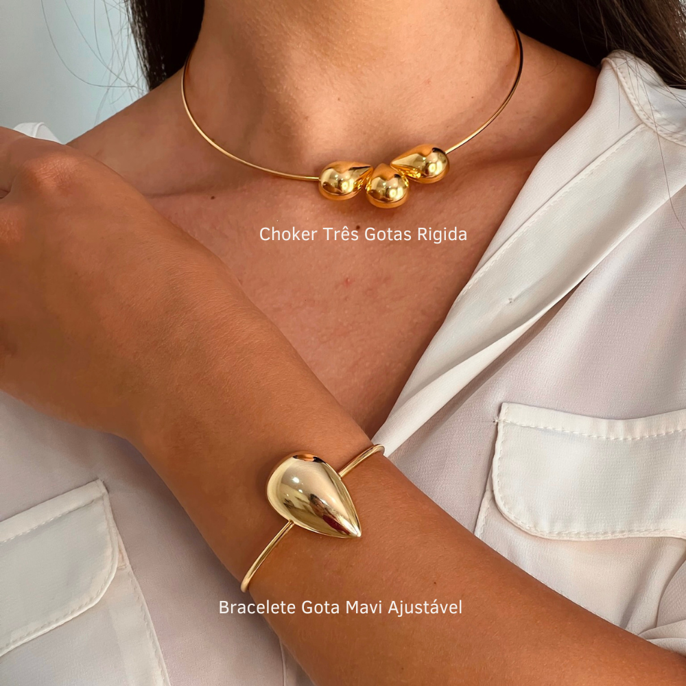 Choker Três Gotas Rigida - Dourado