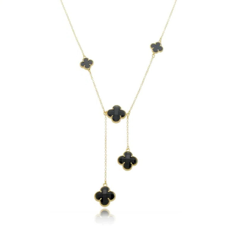 Colar Longo Trevo Preto - Dourado