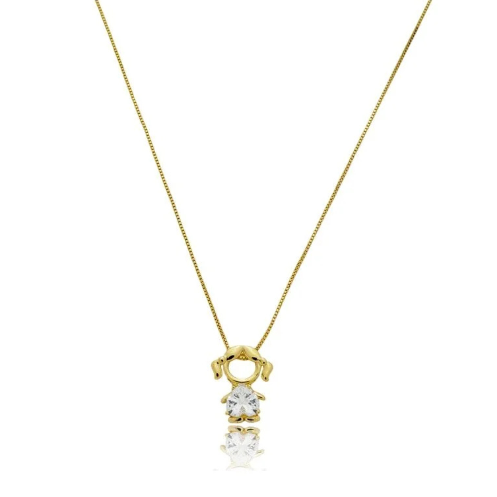 Colar Menina com Coração em Zircônia - Dourado