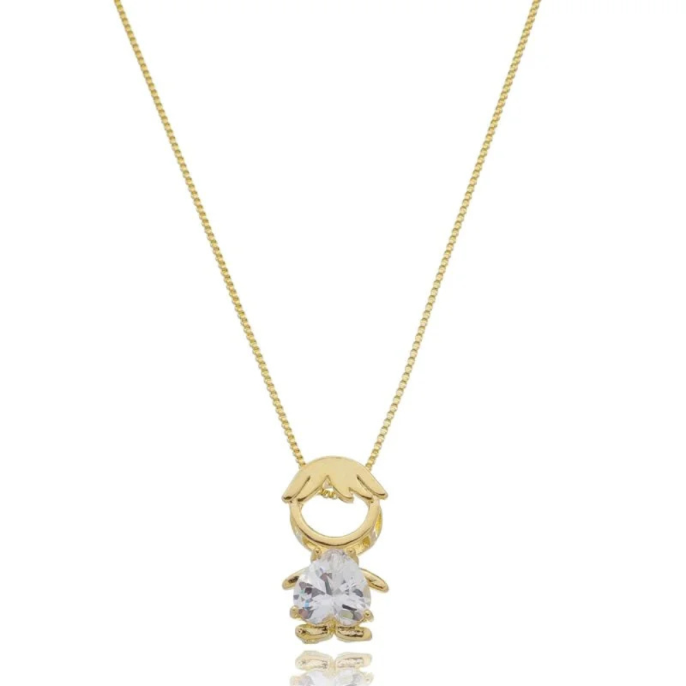 Colar Menino com Coração em Zircônia  - Dourado