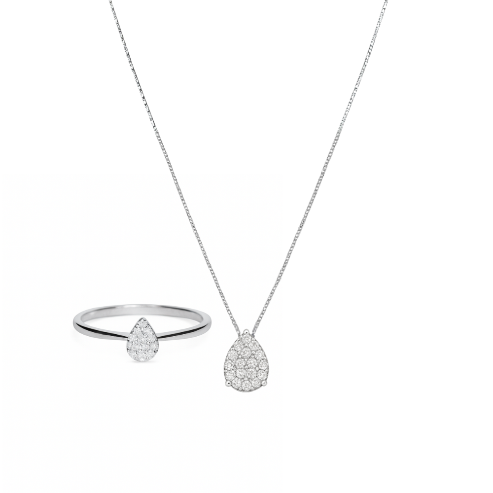 Kit Colar e Anel Gota de Luz - Prata