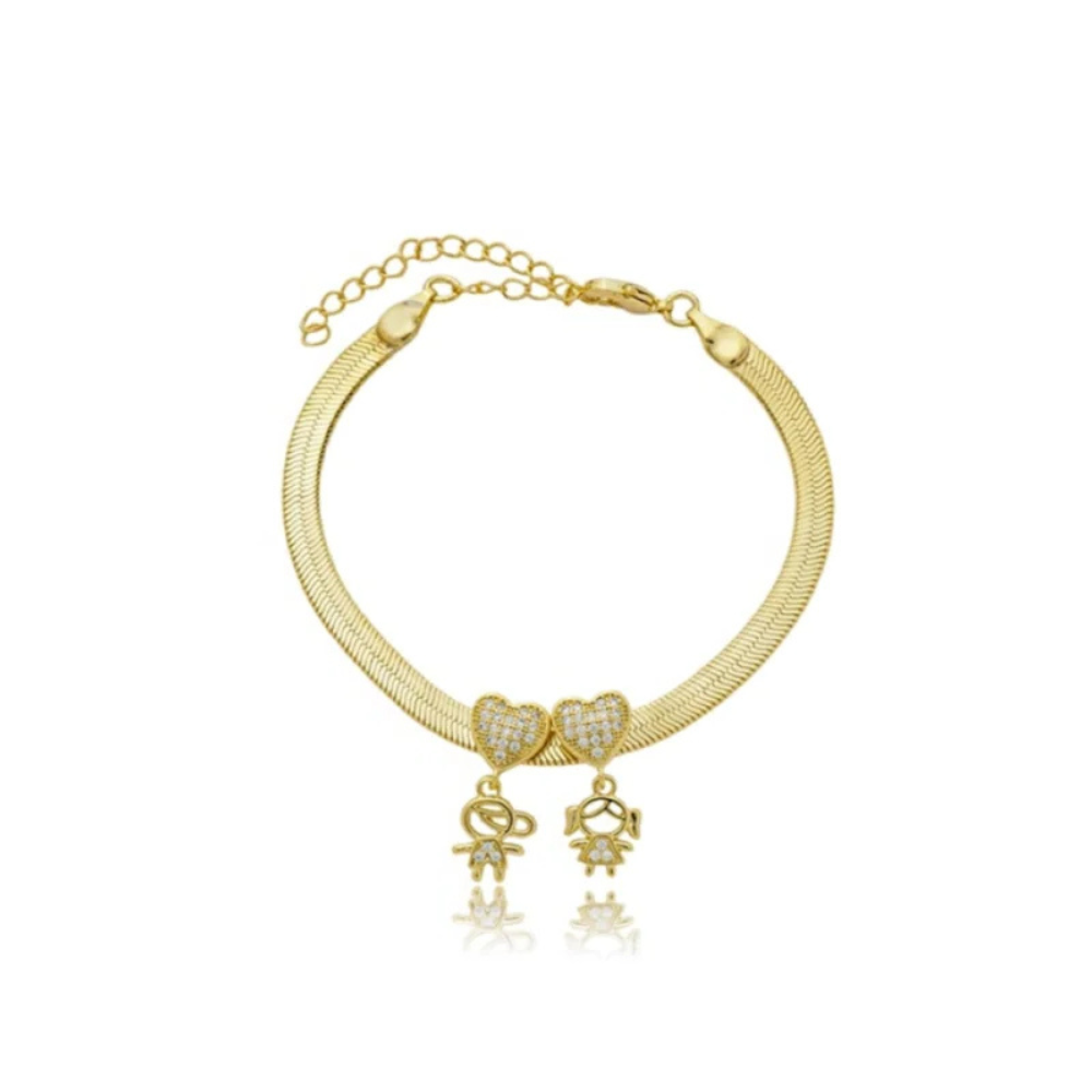 Pulseira Malha Snake Com Pingente Filhos - Dourado