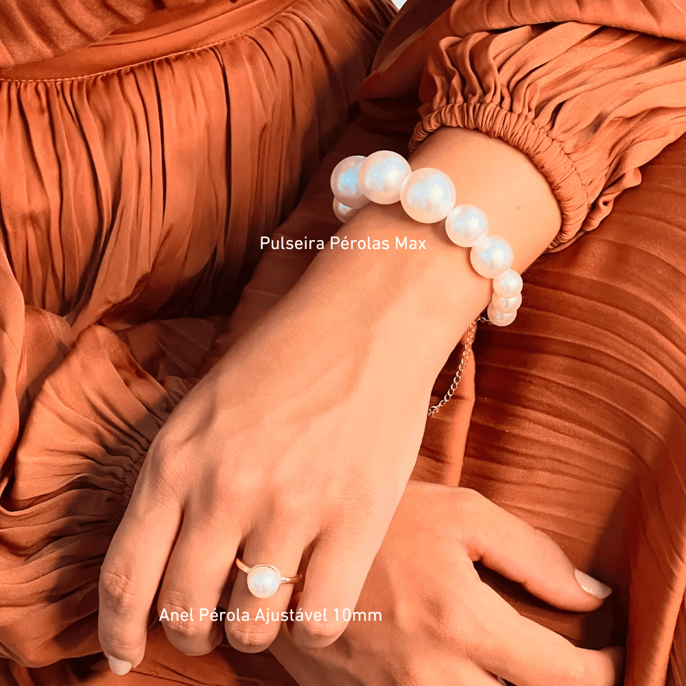 Anel Pérola 10mm - Dourado