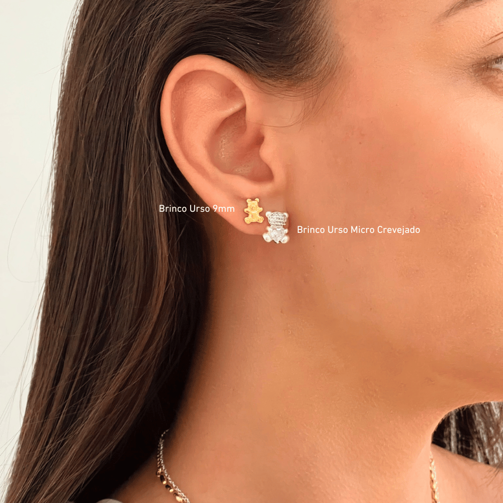 Brinco Infantil Urso 9mm - Dourado